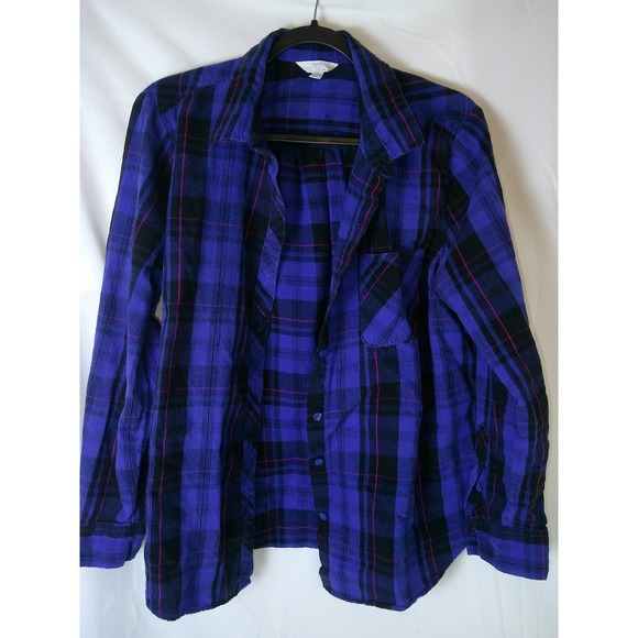 Time and Tru Womens Plaid Flannel Shirt Purple Black Long Sleeve Size XL - Picture 1 of 3